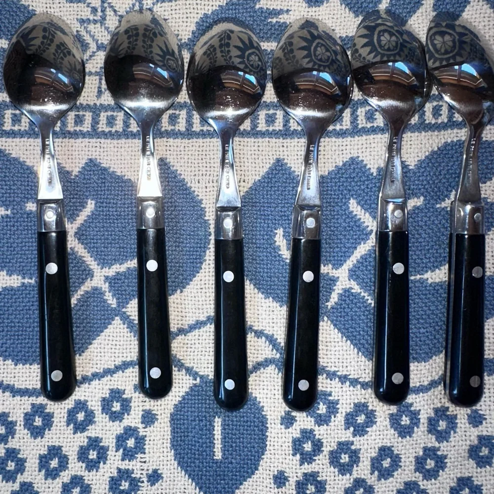 Vintage Le Prix Dinner Tablespoons Black Handle Flatware Stainless 18/8 Set 6